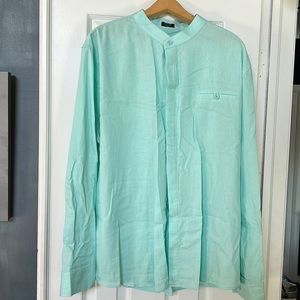 Mens linen button up - teal